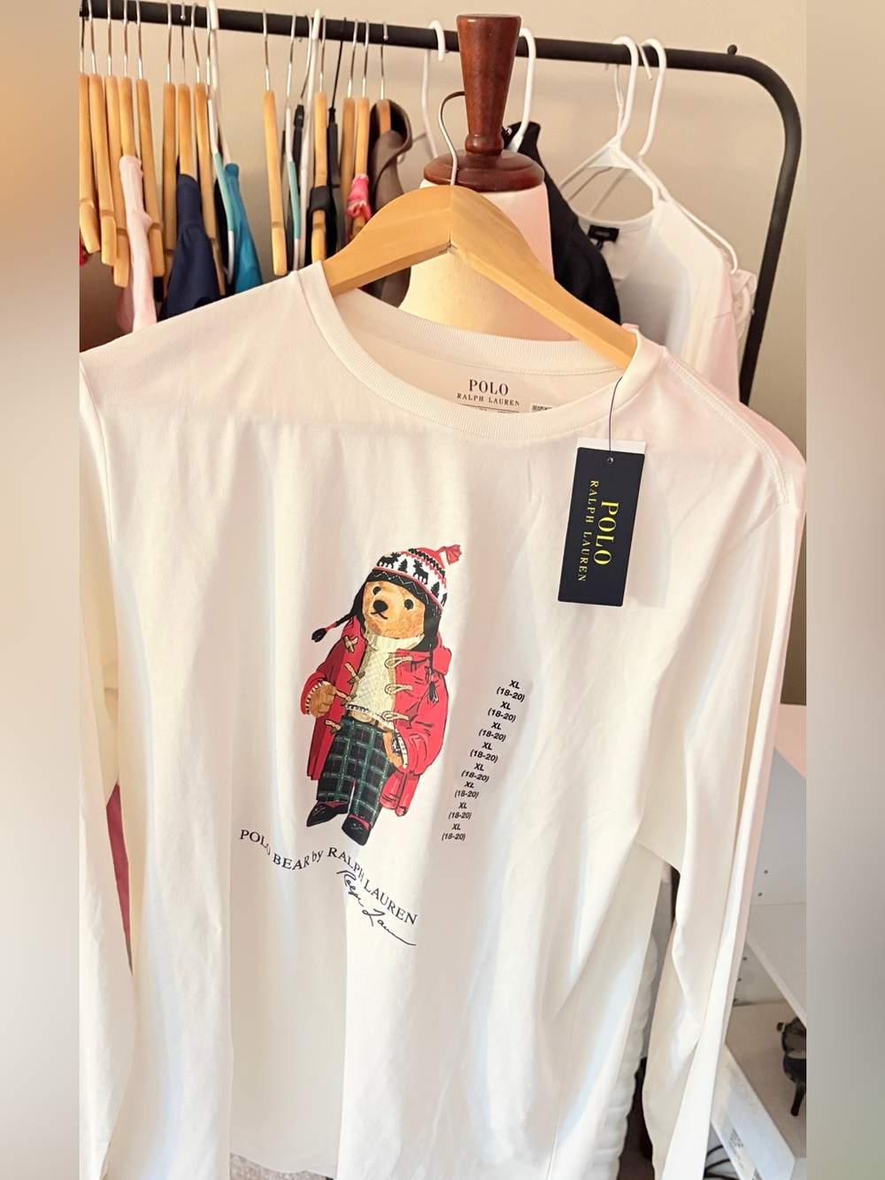 Ralph Lauren White Long-Sleeve Tee with Bear Graphic boys XL18-20
